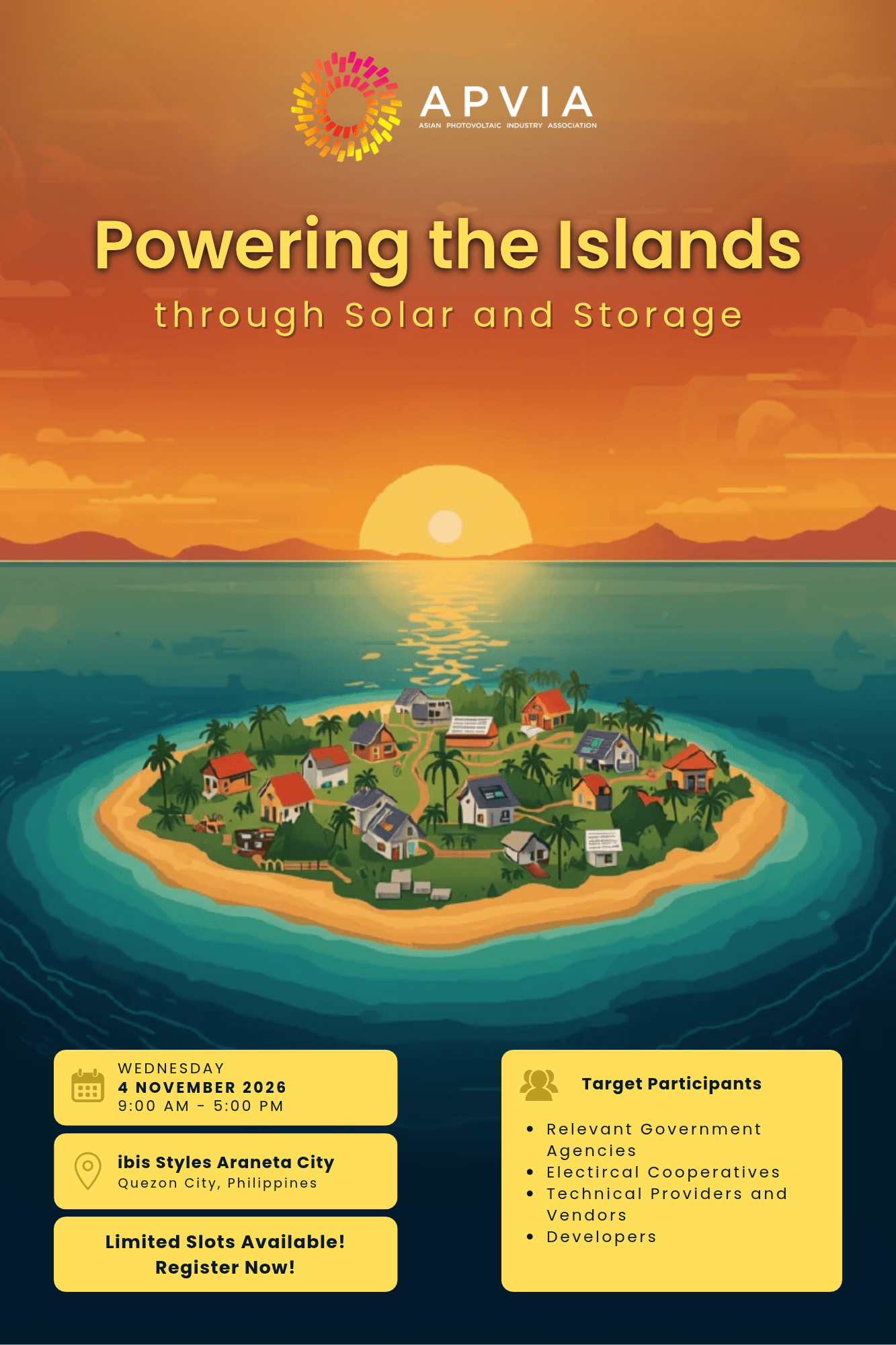 Poster for Technical Workshop on Powering the Islands through Solar and Battery Storage